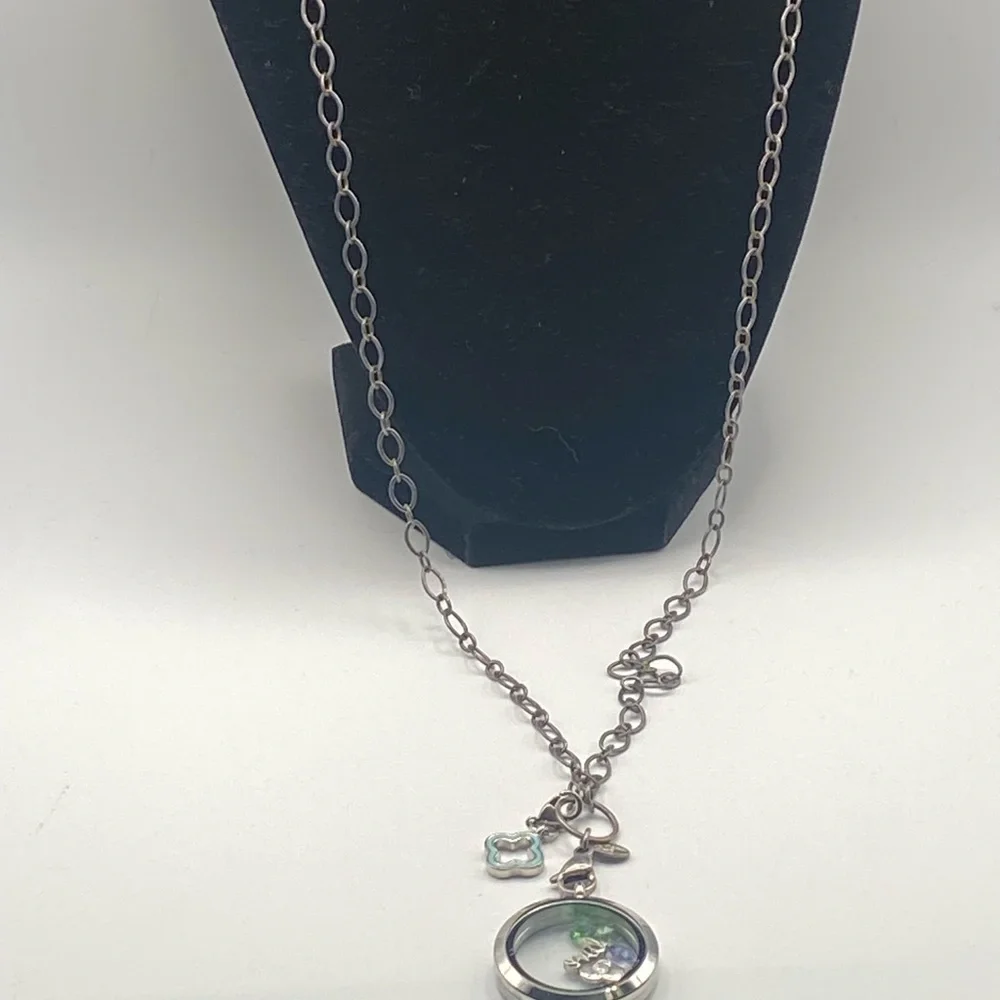 Origami Owl  Silver-Tone Chain Necklace with Turquoise Clover Charm